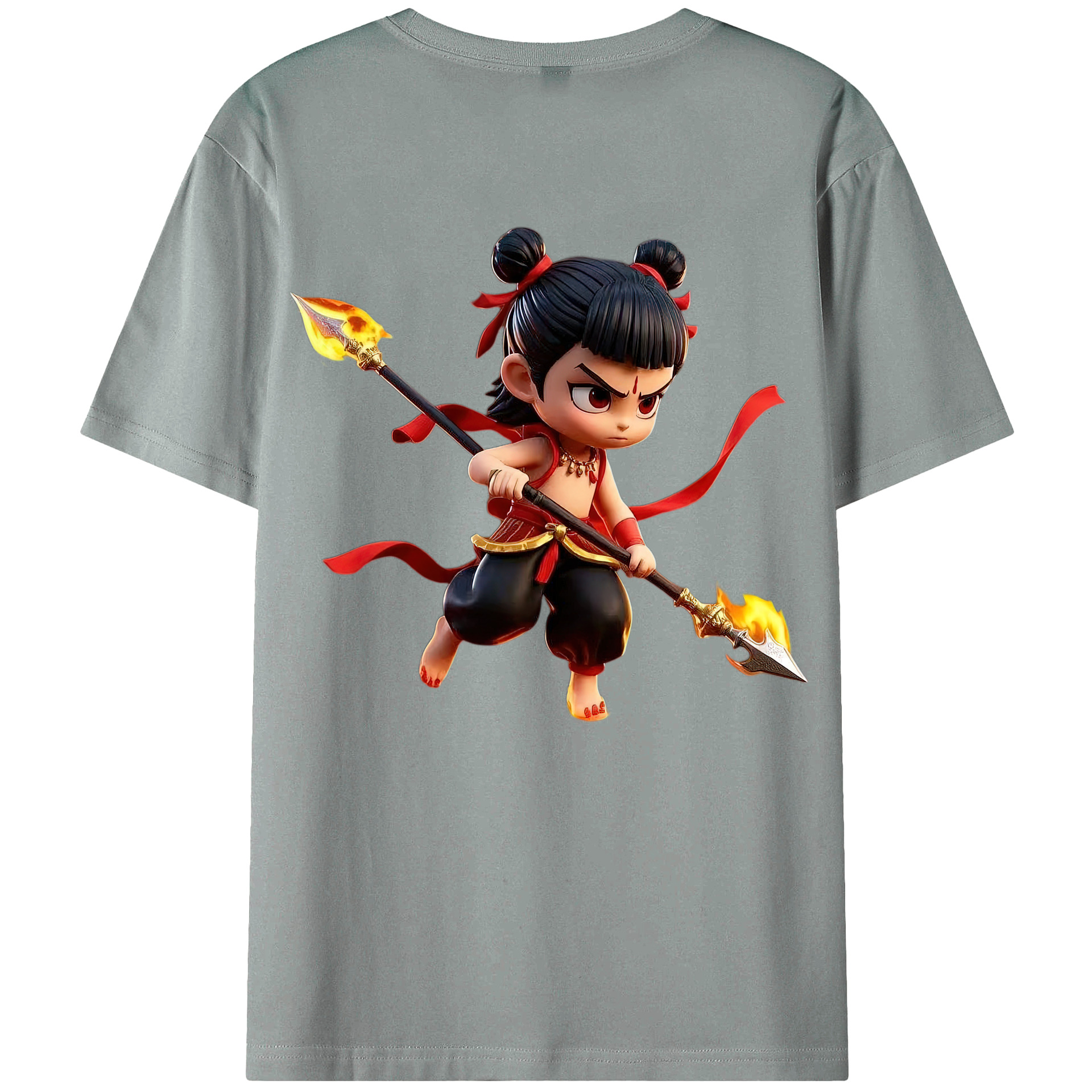 （画像用） Ne Zha 2 ナタ 魔童の大暴れ 綿100％ メンズ半袖Tシャツ（バックプリント） 通気性
